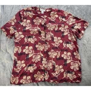 August Max Woman Women's Silk Floral Button-Up Collarless Shirt Size 22W